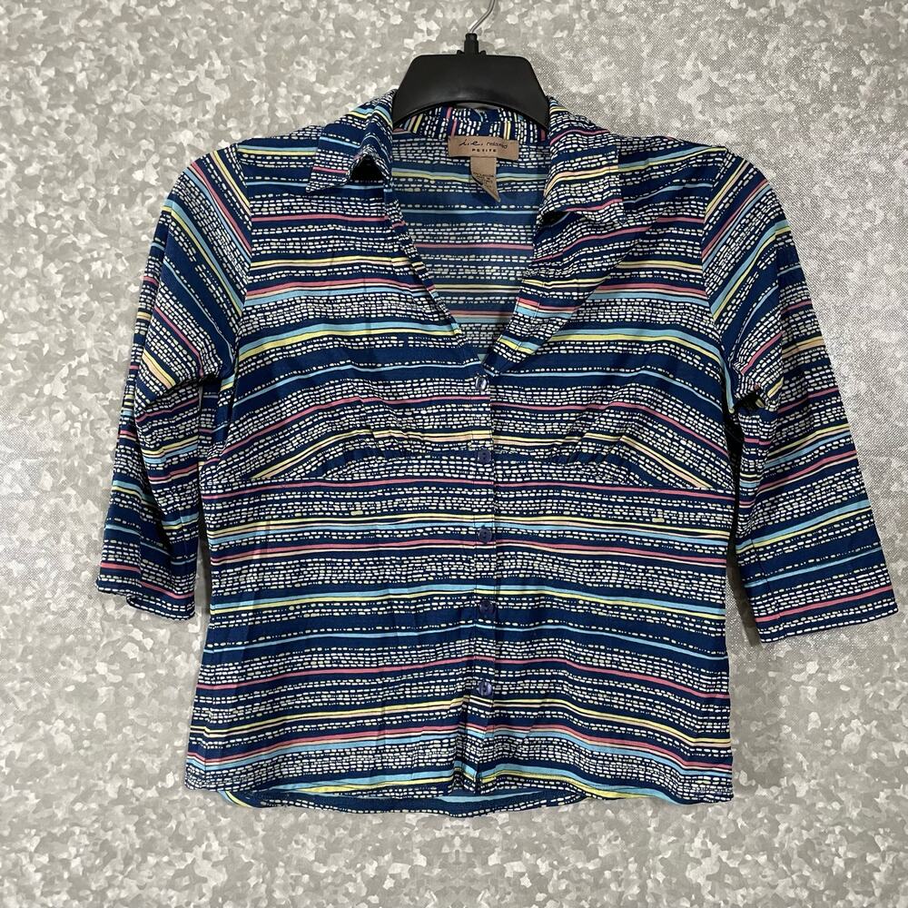 I.E. Relaxed Vintage Y2K Striped Button Up Shirt - Size Petite Medium PM - Crop